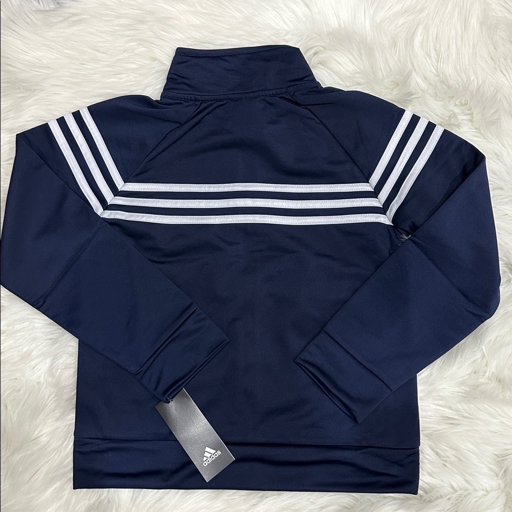 Adidas Youth Track Jacket Navy Blue Full Zip Striped Size 8 Brand New - Picture 2 of 7